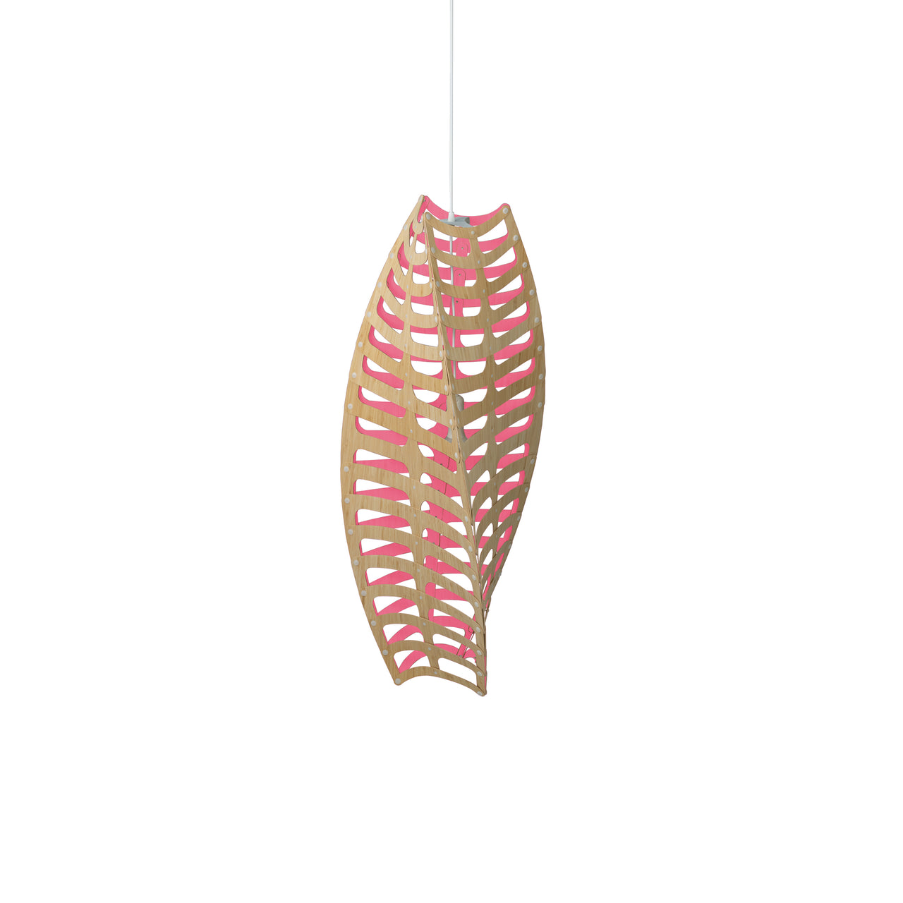 Toru Vertical Pendant Light: Medium + Bamboo + Pink