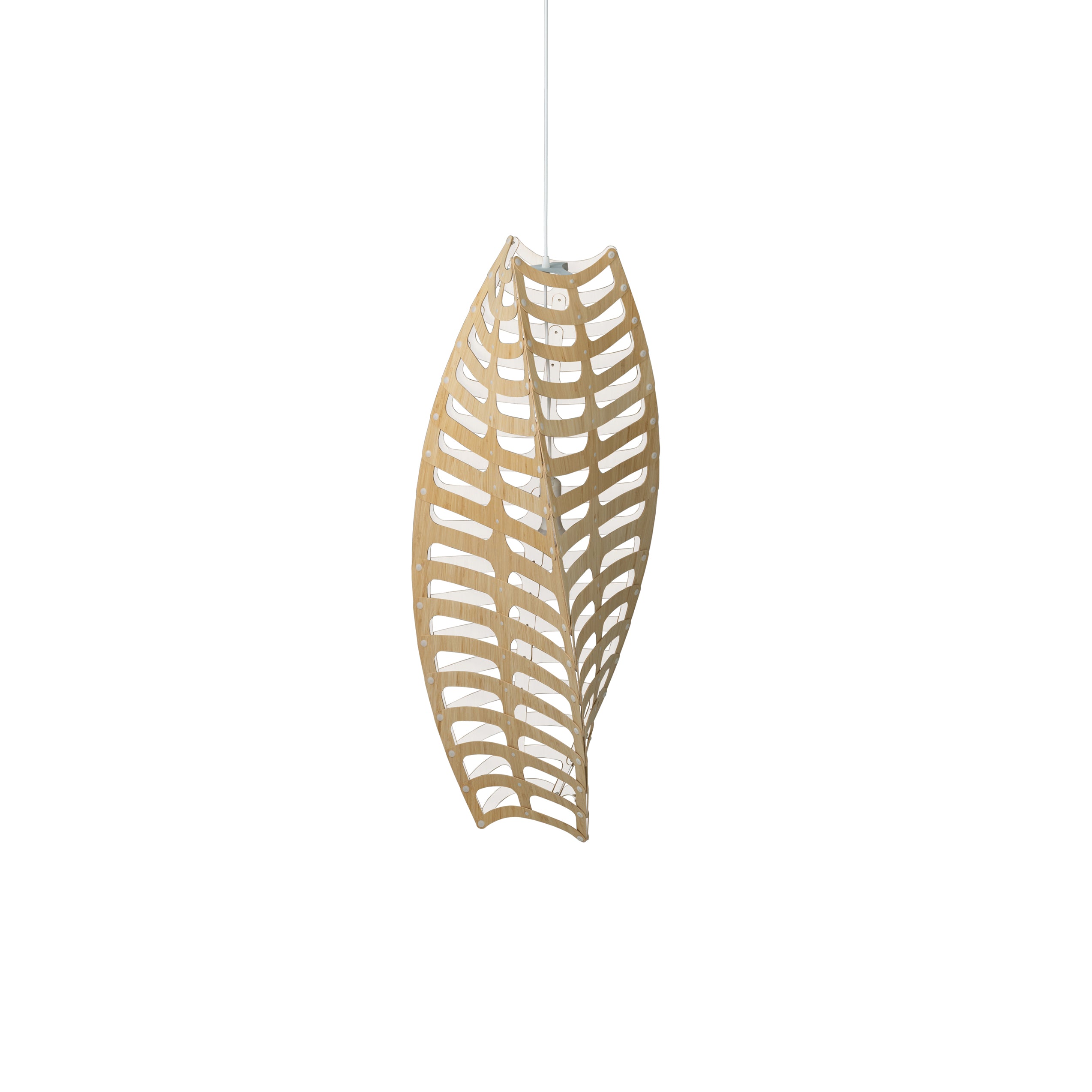 Toru Vertical Pendant Light: Medium + Bamboo + White