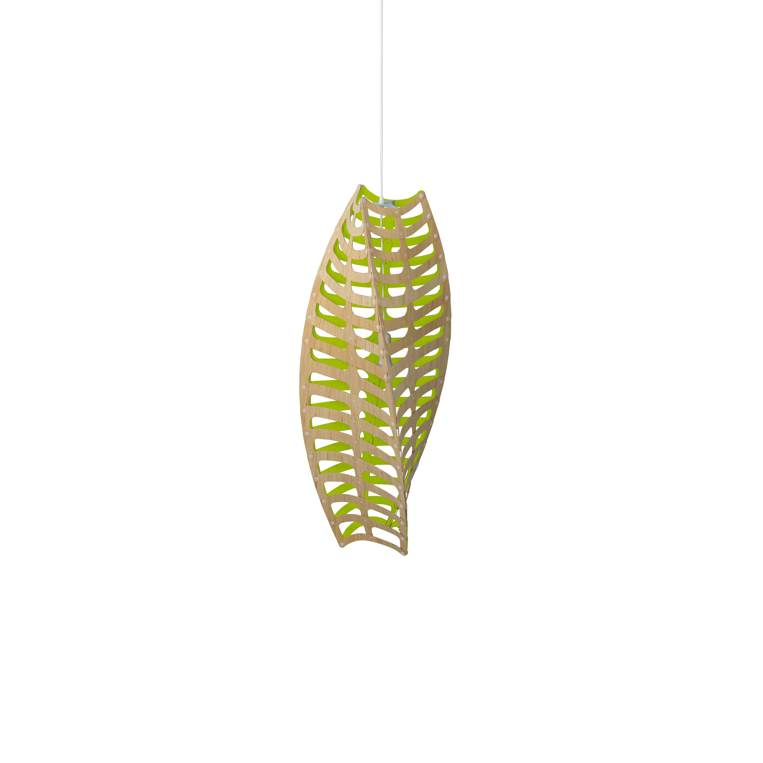 Toru Vertical Pendant Light: Small + Bamboo + Lime