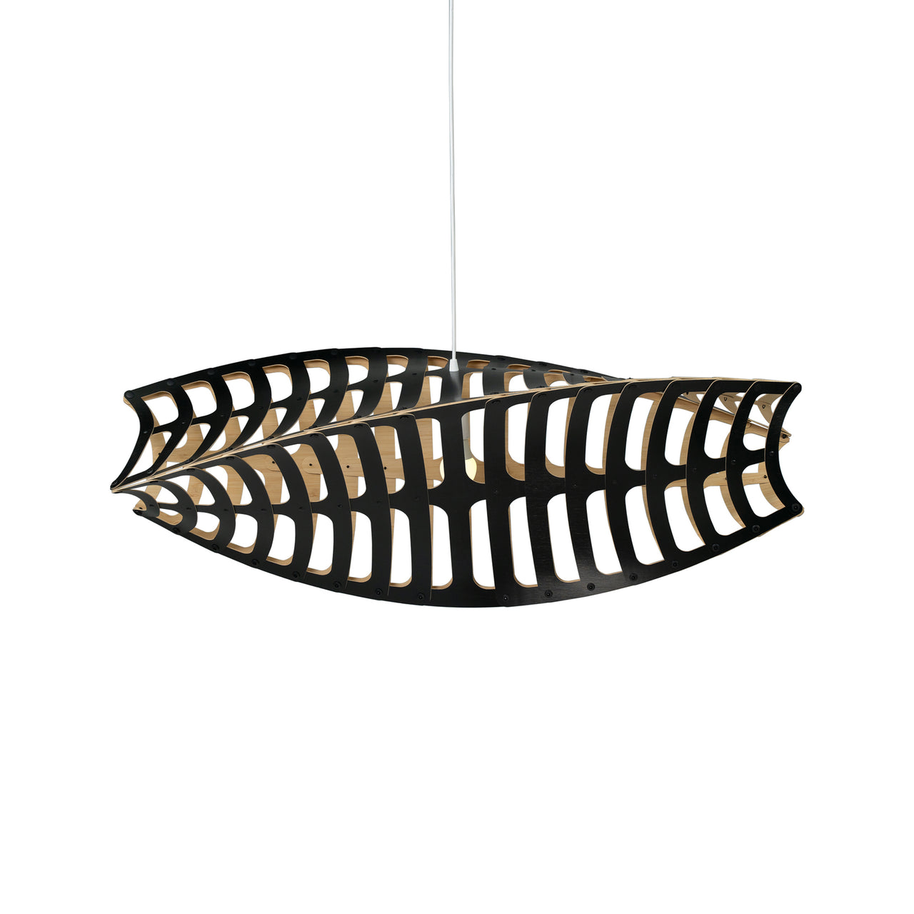 Toru Horizontal Pendant Light: Large + Black + Bamboo + White