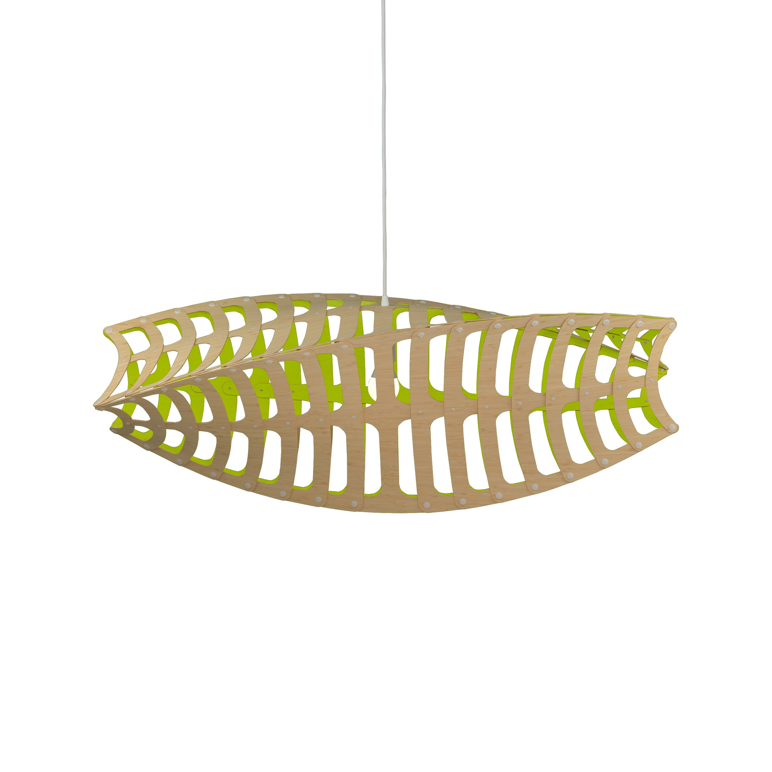 Toru Horizontal Pendant Light: Large + Bamboo + Lime + White