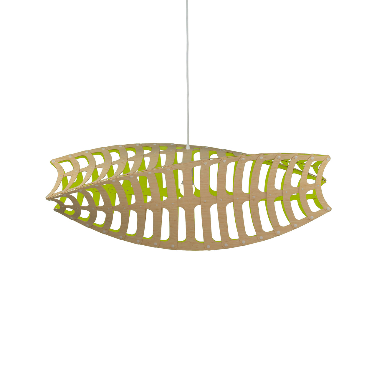 Toru Horizontal Pendant Light: Large + Bamboo + Lime + White