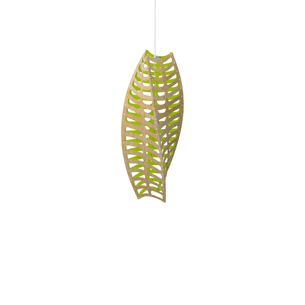 Toru Vertical Pendant Light: Medium + Bamboo + Lime + White