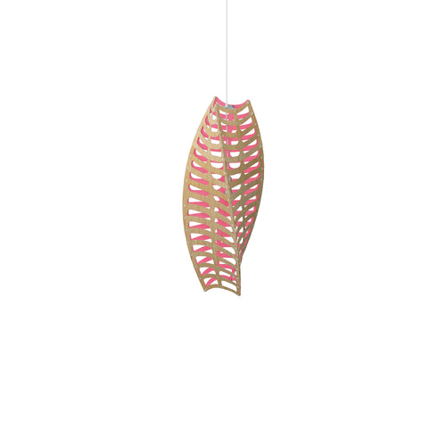 Toru Vertical Pendant Light: Small + Bamboo + Pink + White