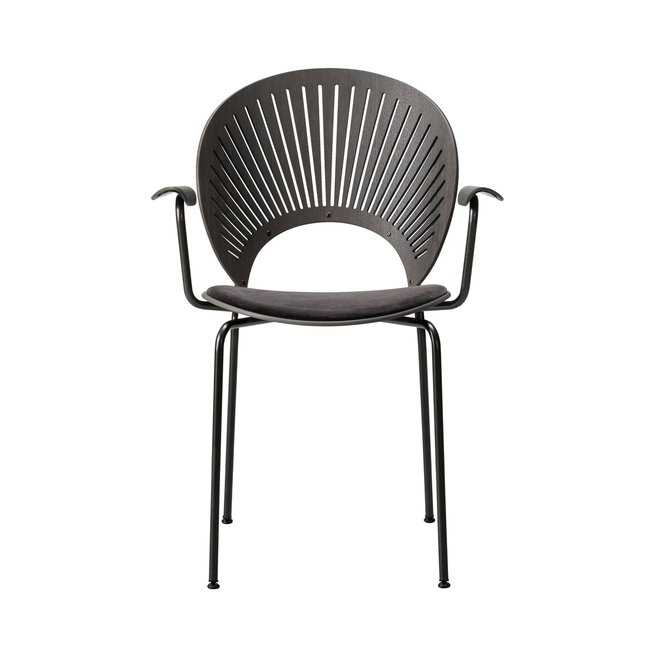 Trinidad Armchair: Flint Base + Seat Upholstered + Smoked Stained Oak