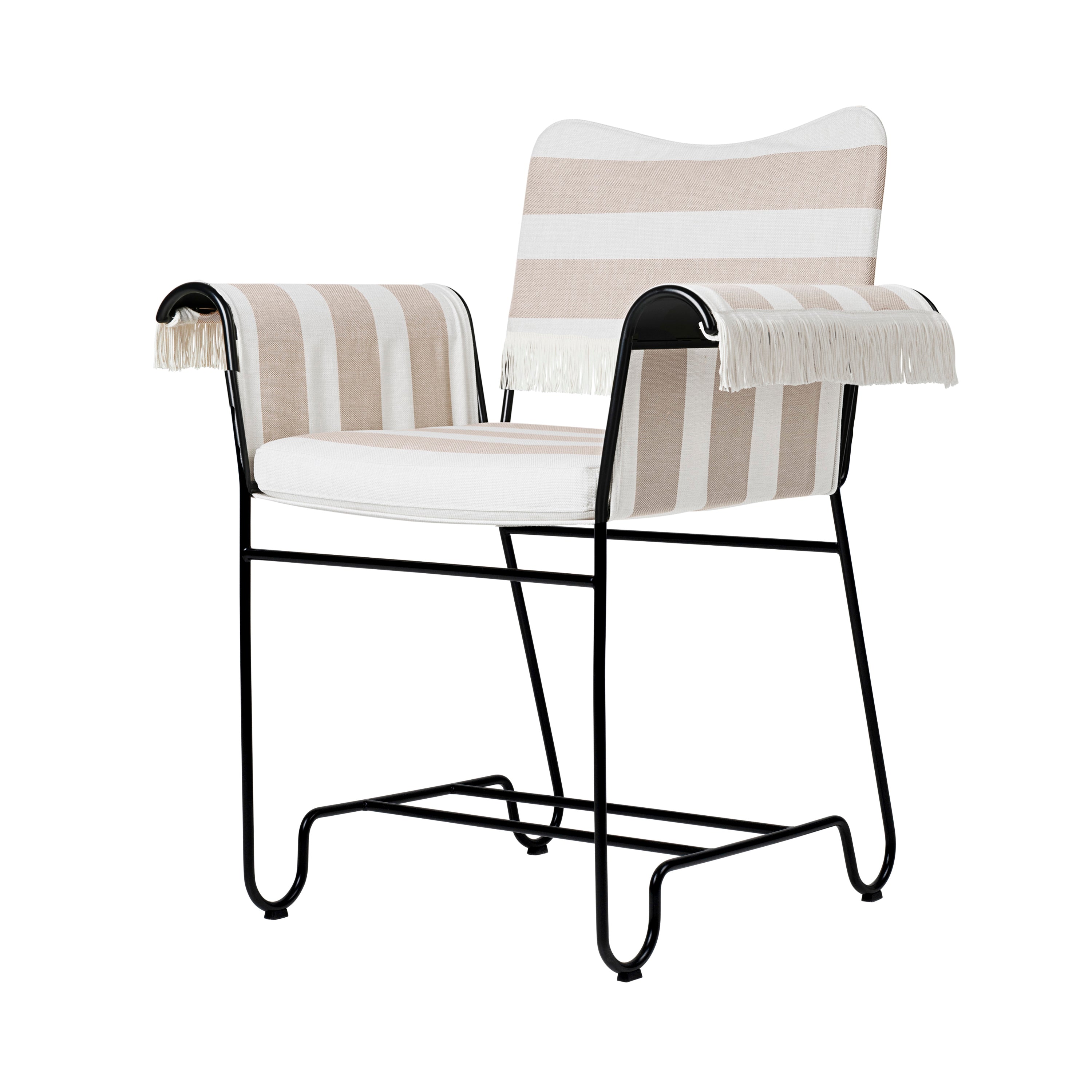 Tropique Dining Chair: Outdoor + With Fringes + Black + Leslie Stripe 40
