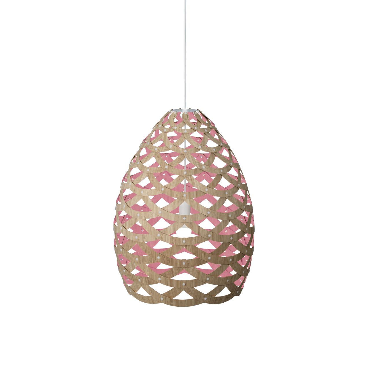 Tūī Pendant Light: Large + Bamboo + Pink + White
