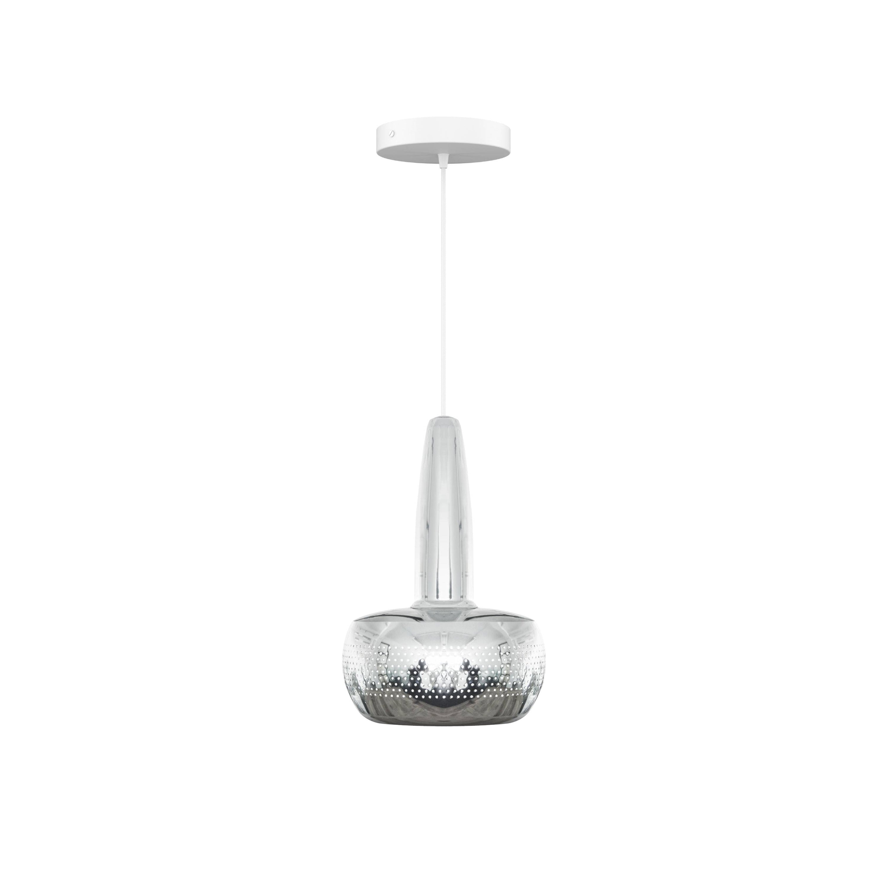 Clava Pendant: Polished Steel + White + Canopy