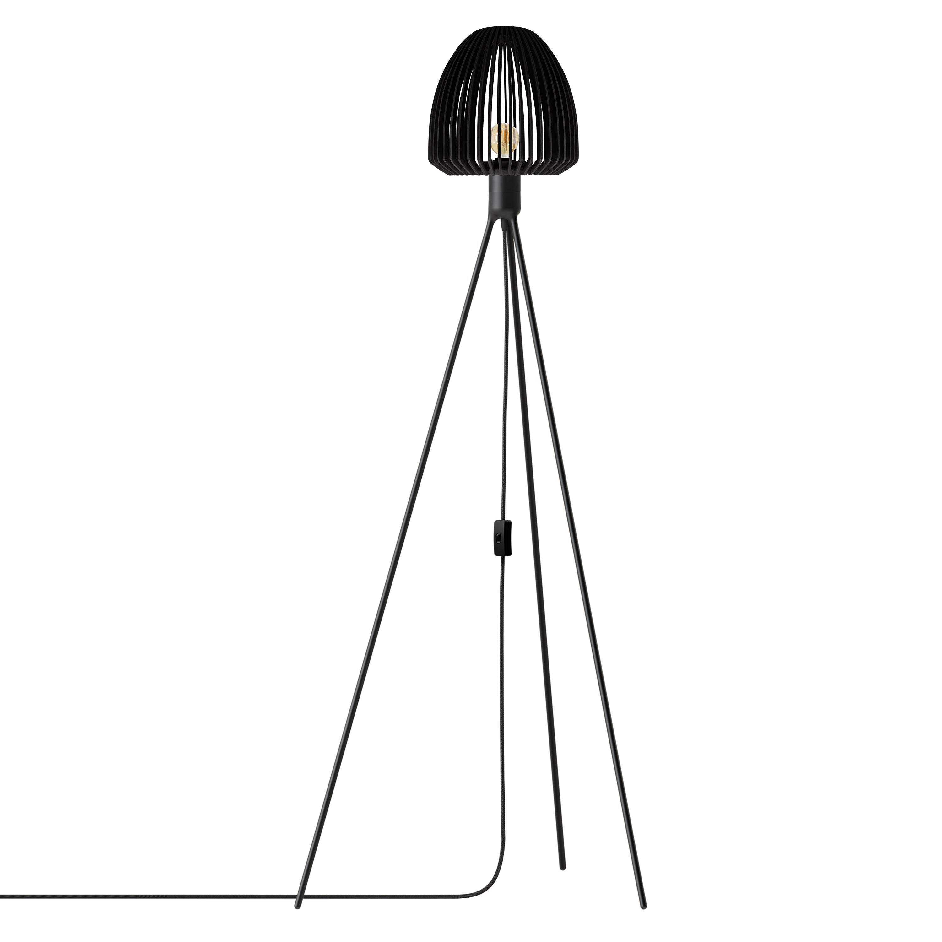 Clava Wood Tripod Floor Lamp: Black Oak + Black