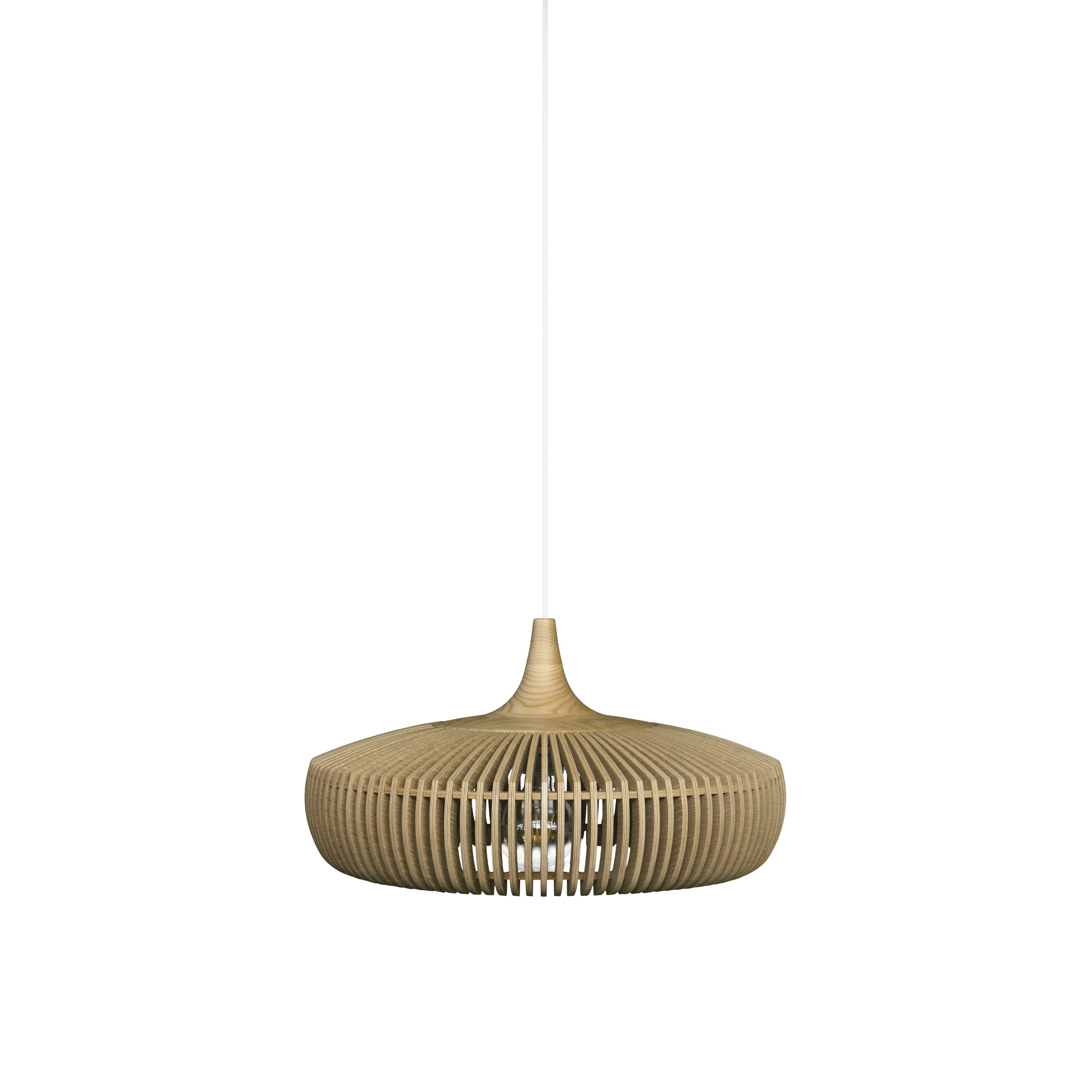 Clava Dine Wood Pendant: Natural Oak + White (Plug-in)
