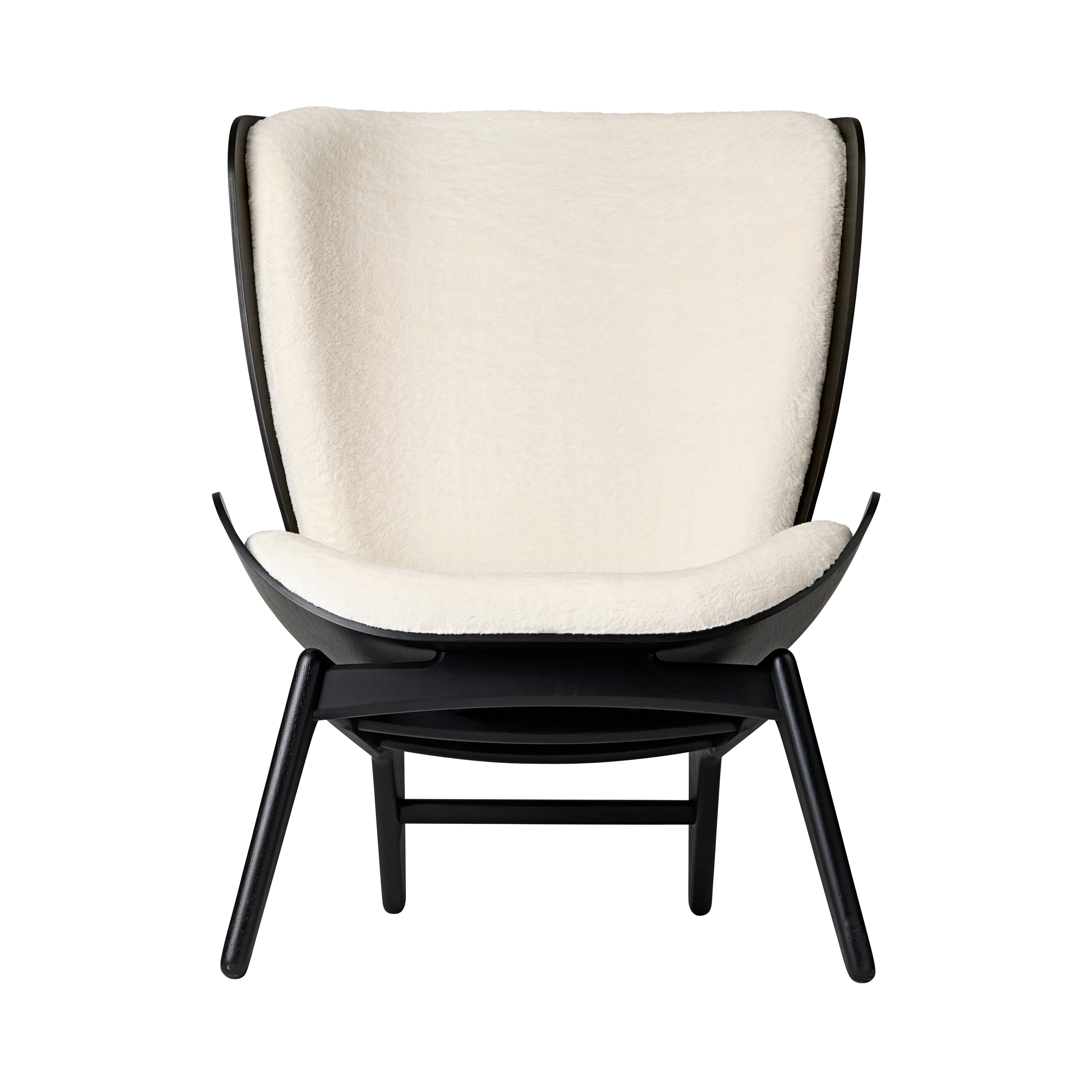 The Reader Wing chair: Black Oak + Teddy White