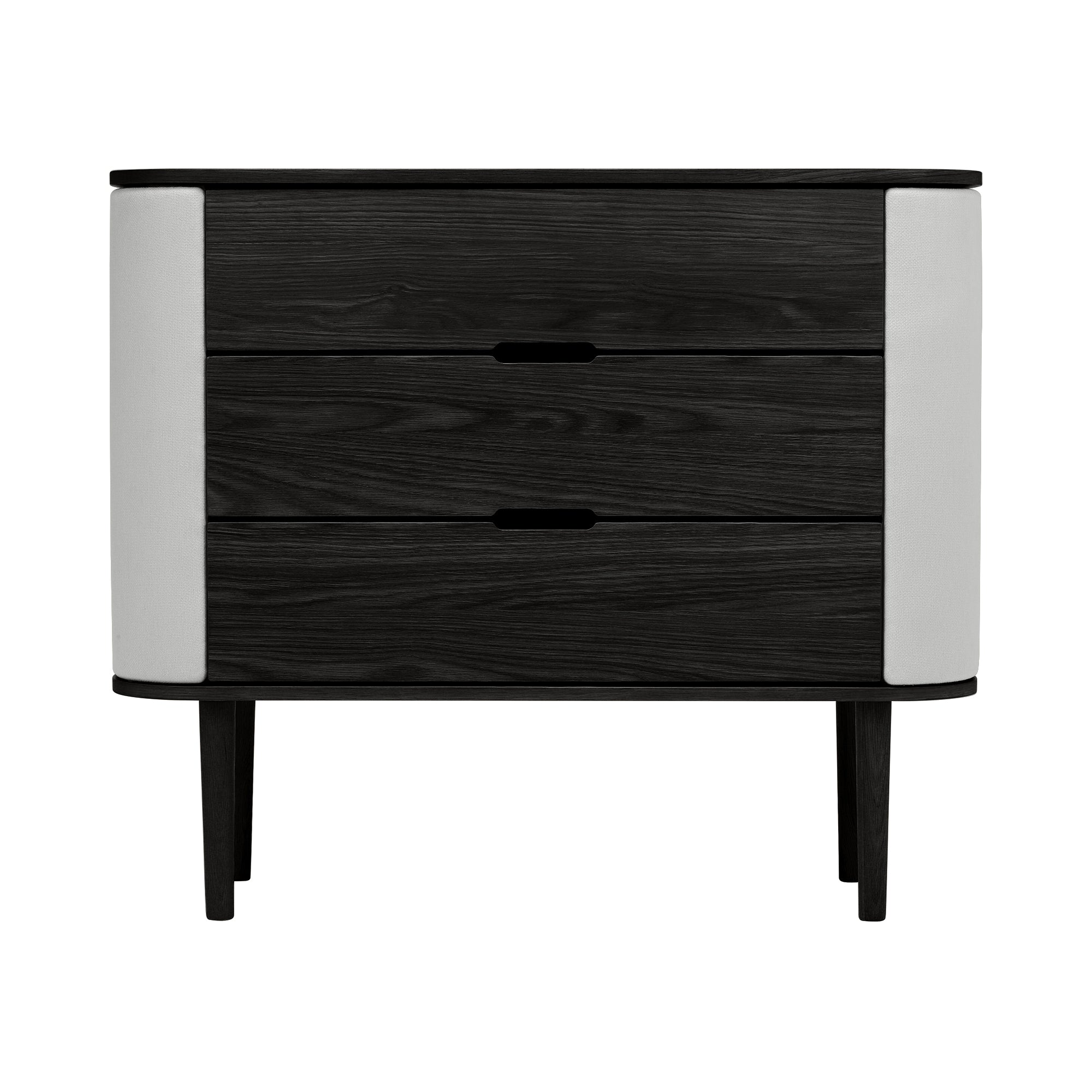 Treasures Dresser: Upholstered +Black Oak +Sterling