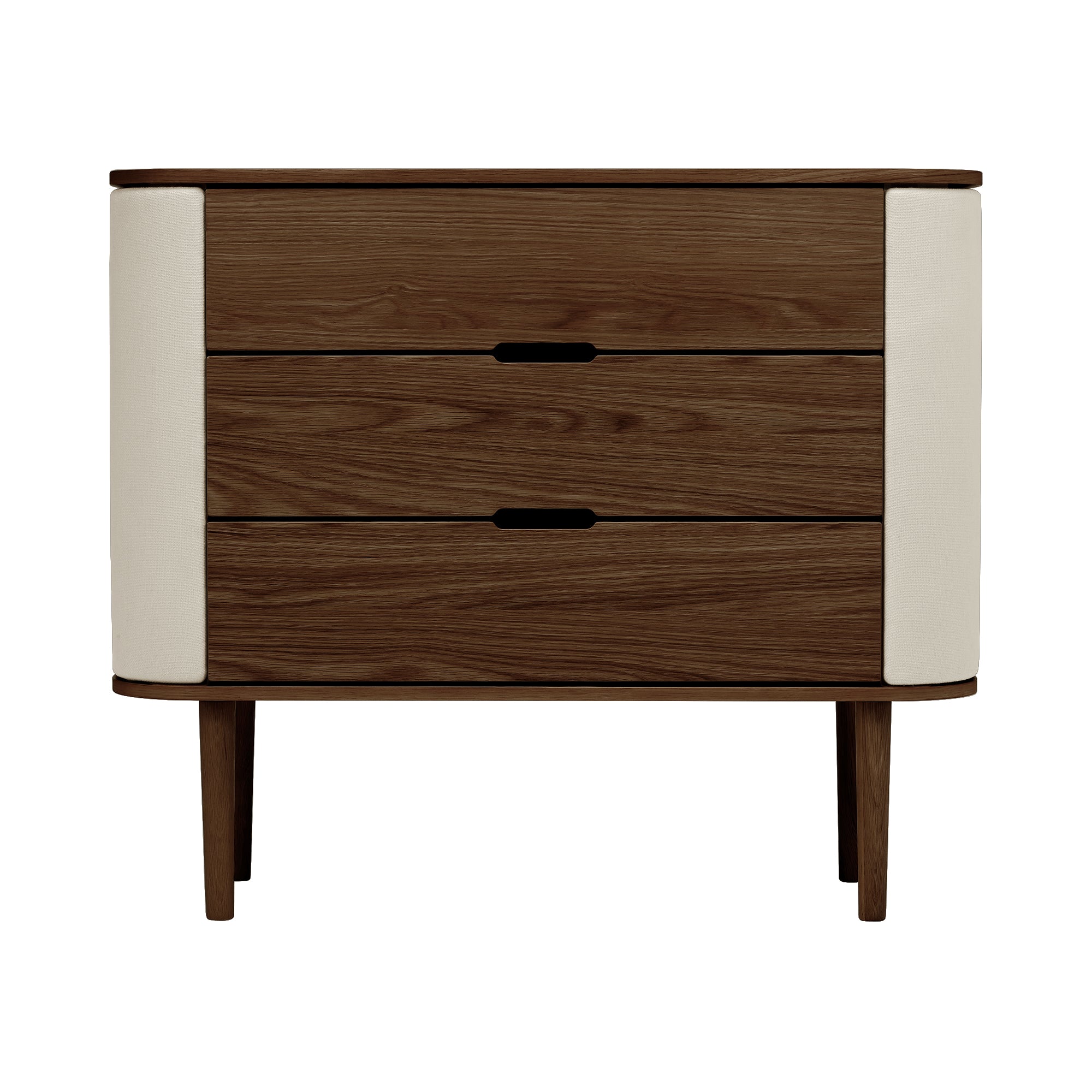 Treasures Dresser: Upholstered + Dark Oak + White Sands