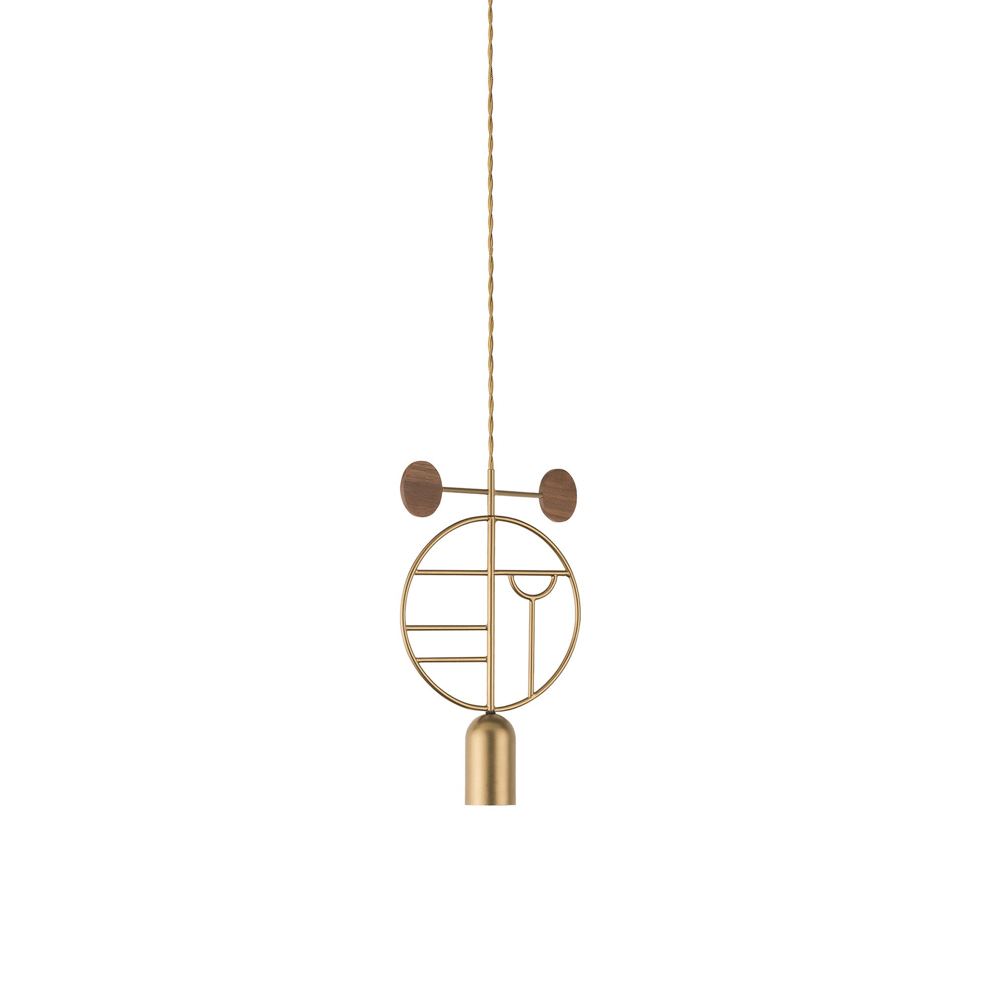 Wooden Dots Suspension Lamp with Stem: Circle + Gold + 1 Stem + Gold + Walnut