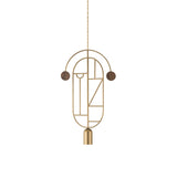 Wooden Dots Suspension Lamp with Stem: Vertical Oval + Gold + 1 Curled Stem + Gold + Walnut