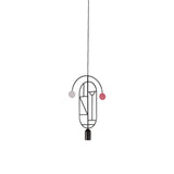 Wooden Dots Suspension Lamp with Stem: Vertical Oval + Graphite + 1 Curled Stem + Black + White + Pink