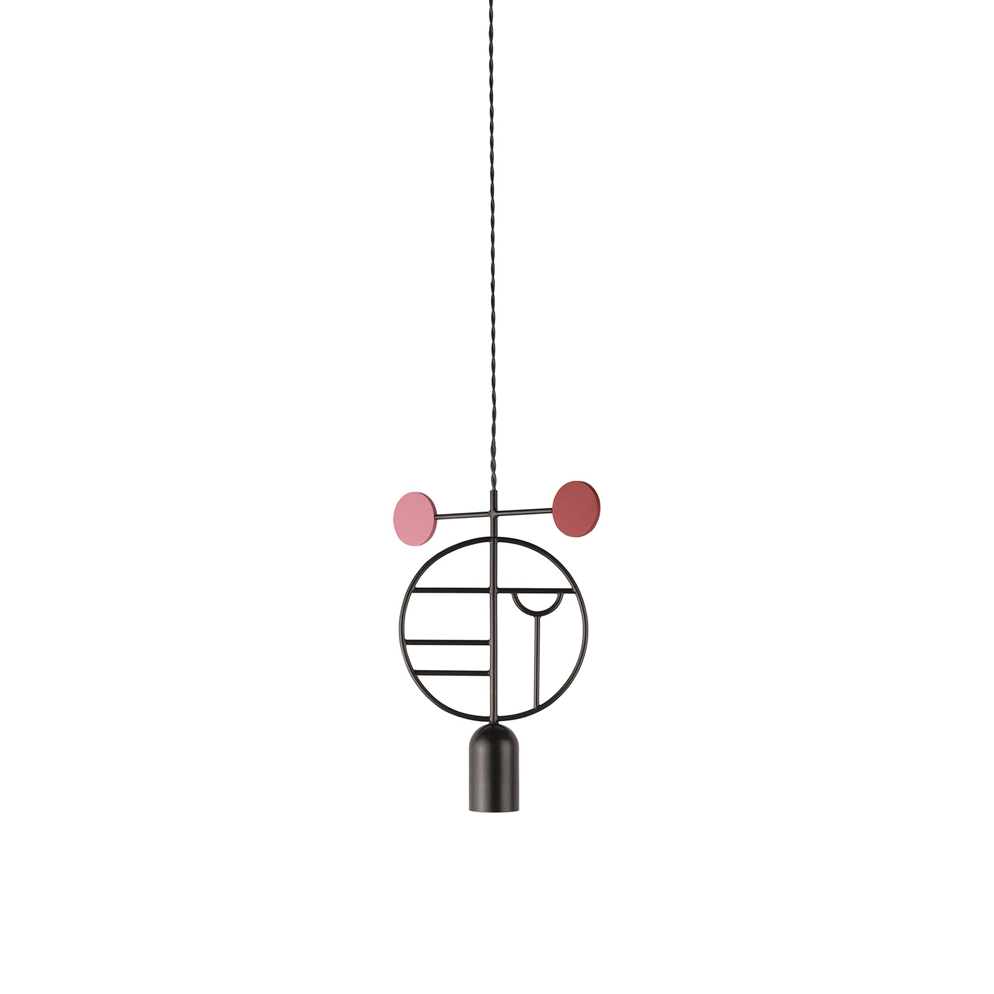 Wooden Dots Suspension Lamp with Stem: Circle + Graphite + 1 Stem + Graphite + Pink + Red