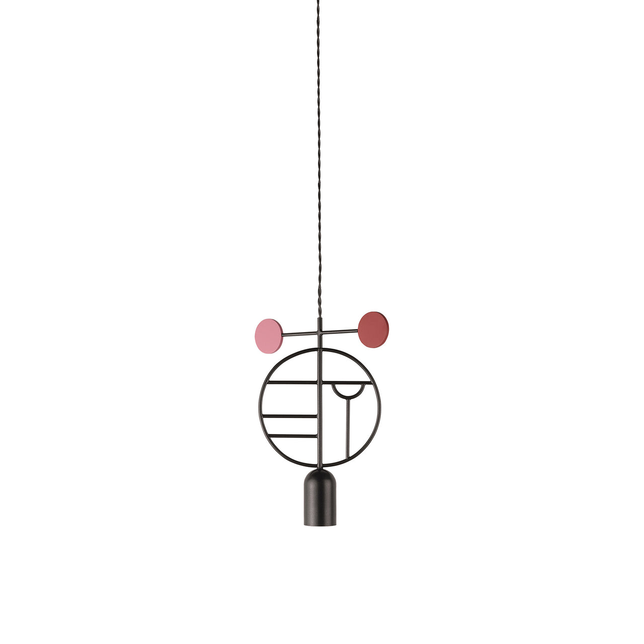 Wooden Dots Suspension Lamp with Stem: Circle + Graphite + 1 Stem + Graphite + Pink + Red