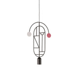 Wooden Dots Suspension Lamp with Stem: Vertical Oval + Graphite + 1 Stem + Graphite + White +Pink