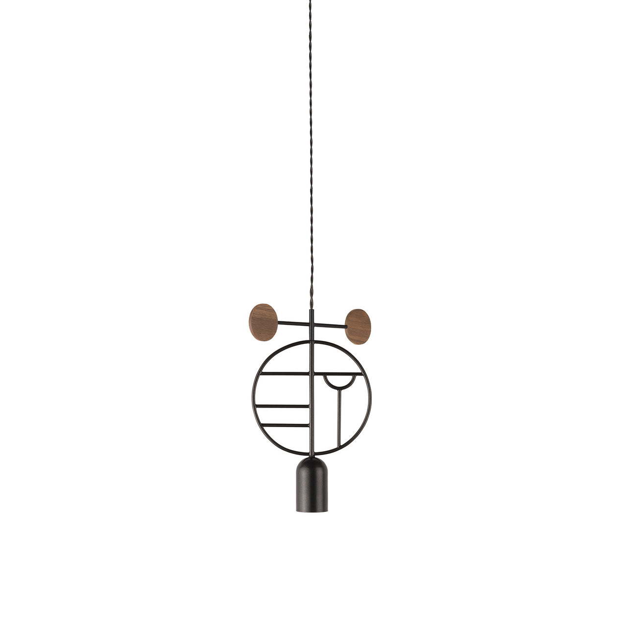 Wooden Dots Suspension Lamp with Stem: Circle + Graphite + 1 Stem + Graphite + Walnut