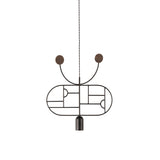 Wooden Dots Suspension Lamp with Stem: Horizontal Oval + Graphite + 1 Curled Stem + Graphite + Walnut