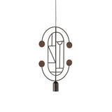 Wooden Dots Suspension Lamp with Stem: Vertical Oval + Graphite + 2 Curled Stem + Graphite + Walnut