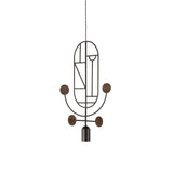 Wooden Dots Suspension Lamp with Stem: Vertical Oval + Graphite + 1 Stem + 1 Curled Stem + Graphite + Walnut