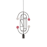 Wooden Dots Suspension Lamp with Stem: Vertical Oval + Graphite + 2 Curled Stem + Graphite + White + Pink