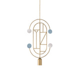 Wooden Dots Suspension Lamp with Stem: Vertical Oval + Gold + 2 Curled Stem + Gold + Blue + White