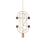 Wooden Dots Suspension Lamp with Stem: Vertical Oval + Gold + 2 Curled Stem + Gold + Walnut