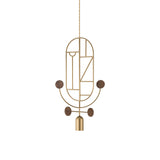 Wooden Dots Suspension Lamp with Stem: Vertical Oval + Gold + 1 Stem + 1 Curled Stem + Gold + Walnut