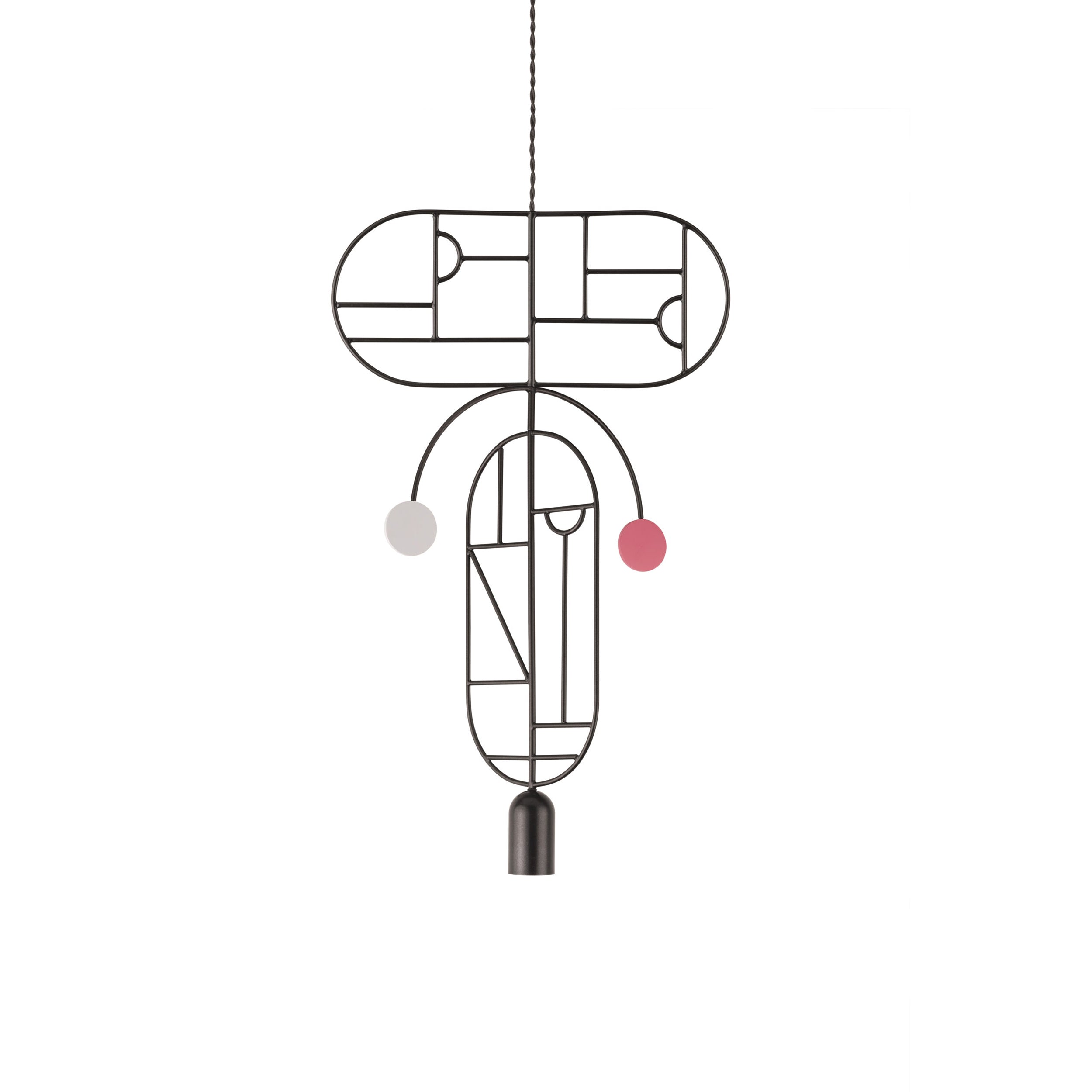 Wooden Dots Suspension Lamp: Oval with Stem + Horizontal + Vertical + Graphite + 1 Curled Stem + Black + White + Pink