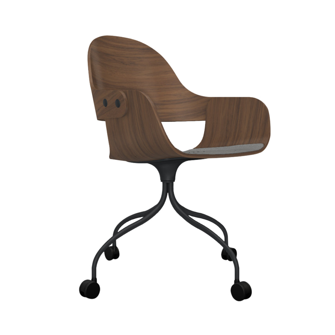 Showtime Nude Chair with Wheel: Seat Upholstered + Walnut Nature Effect + Anthracite Grey