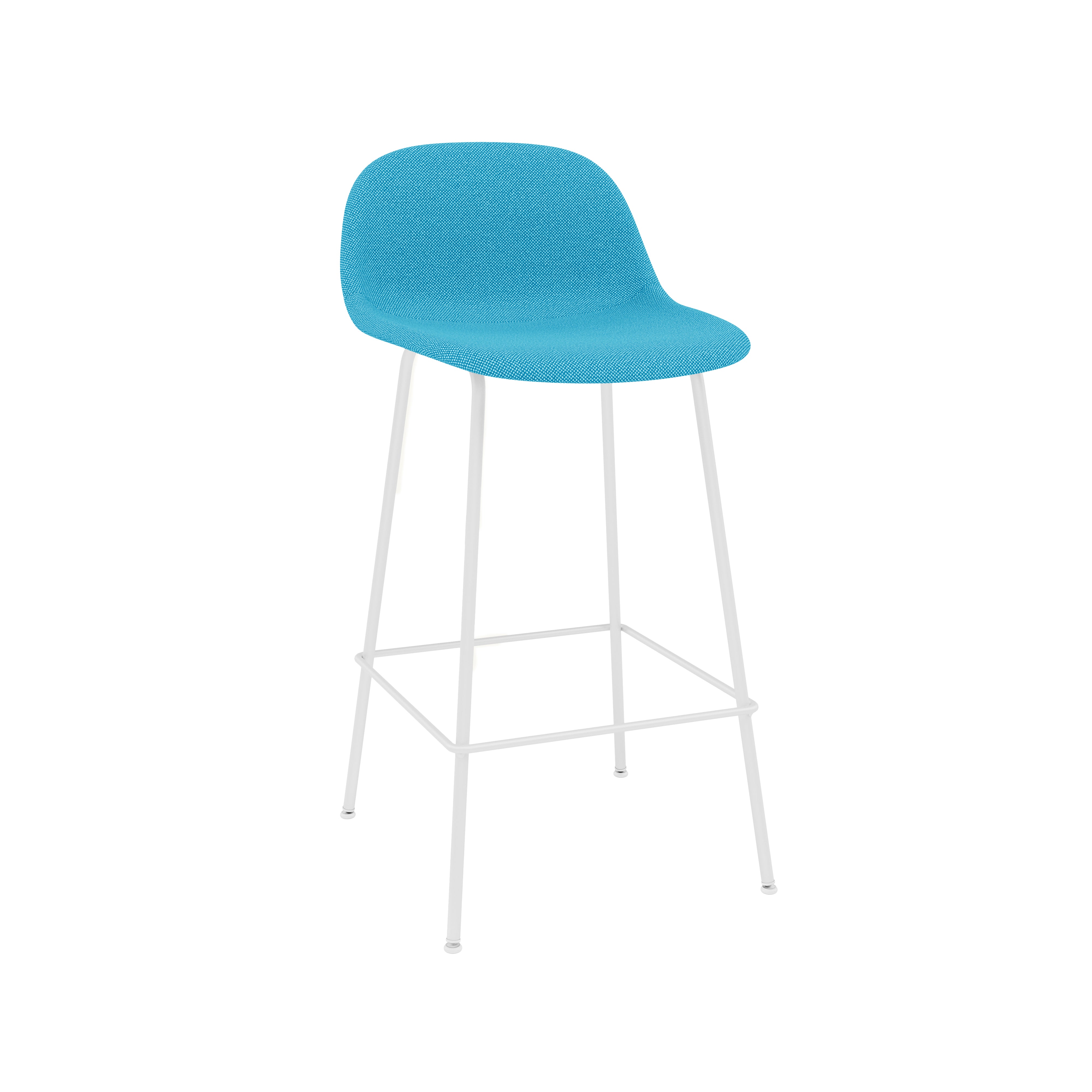 Fiber Counter Stool with Backrest: Tube Base + Upholstered + White