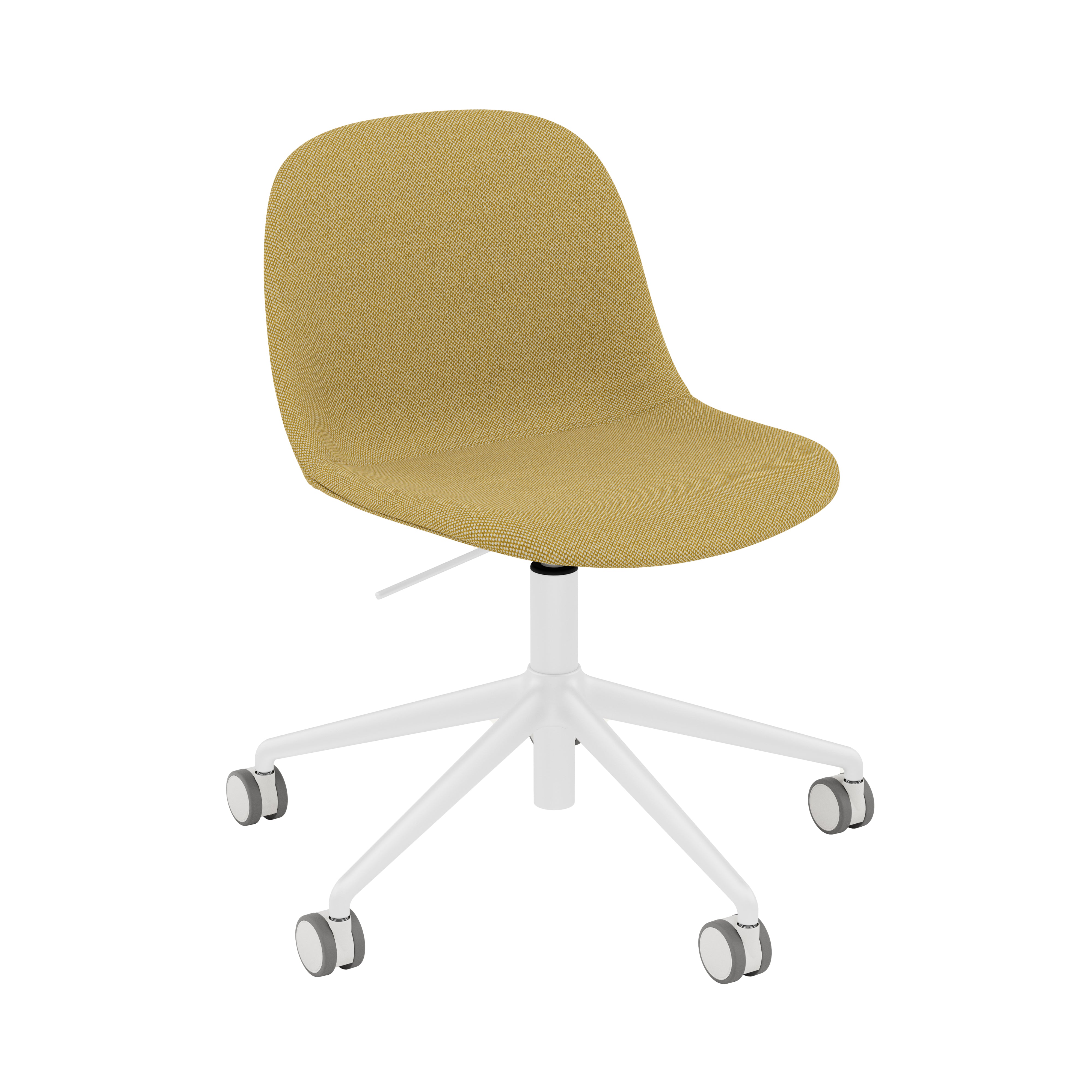 Fiber Side Chair: Swivel Base with Castors & Gaslift + Recycled Shell + Upholstered + White