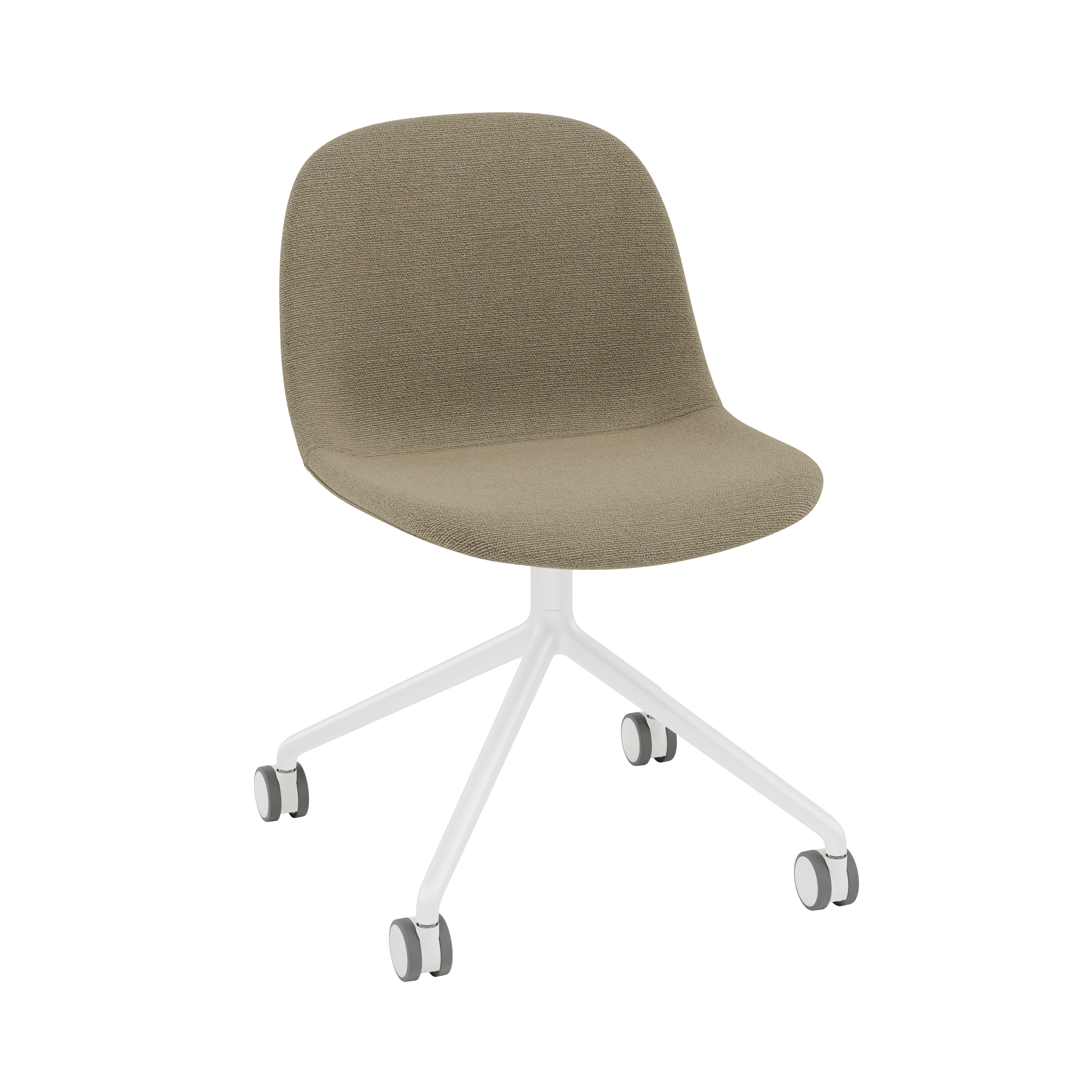 Fiber Side Chair: Swivel Base with Castors + Recycled Shell + Upholstered + White