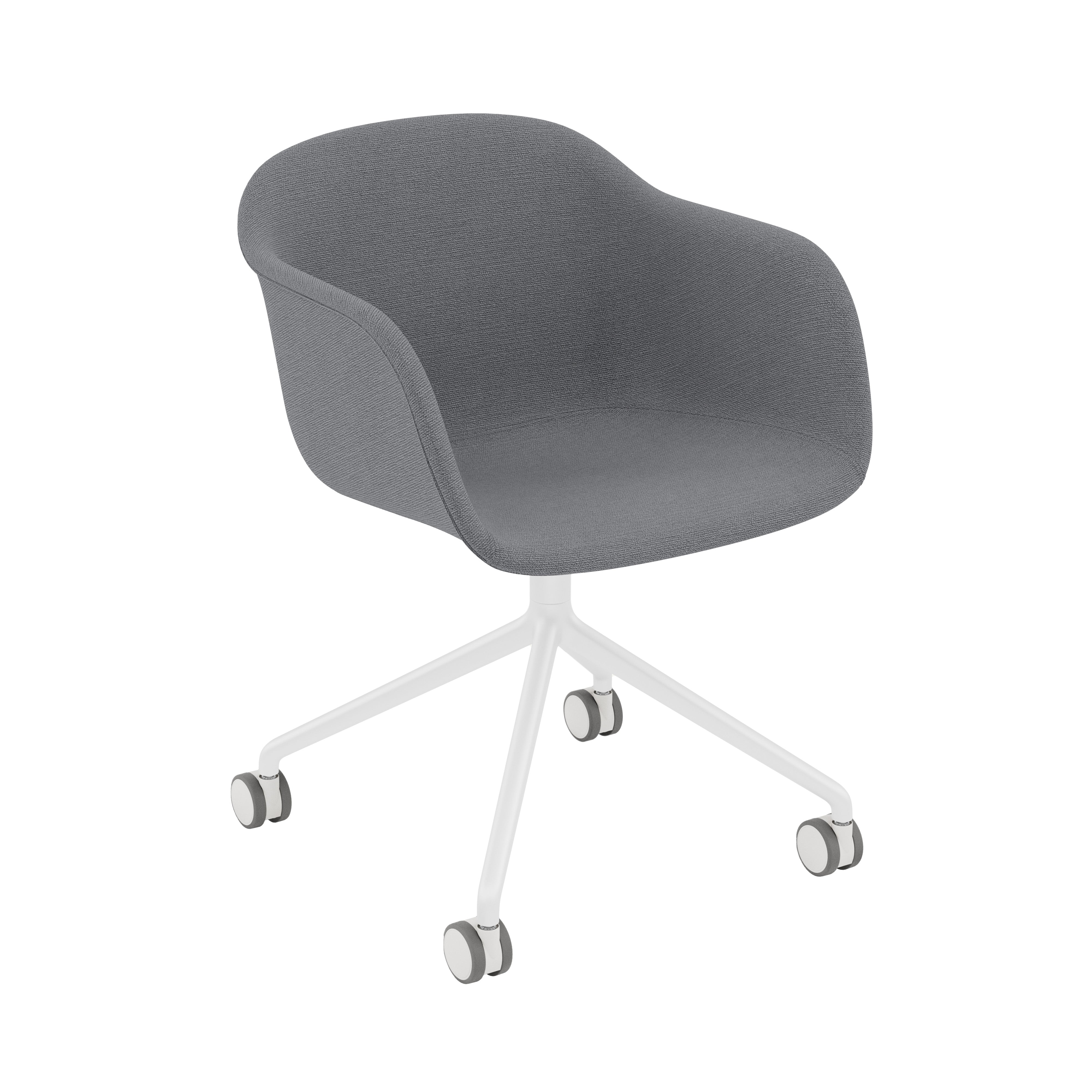 Fiber Armchair: Swivel Base with Castors + Recycled Shell + Upholstered + White