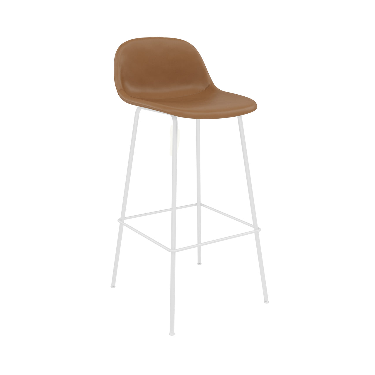 Fiber Bar Stool with Backrest: Tube Base + Upholstered + White