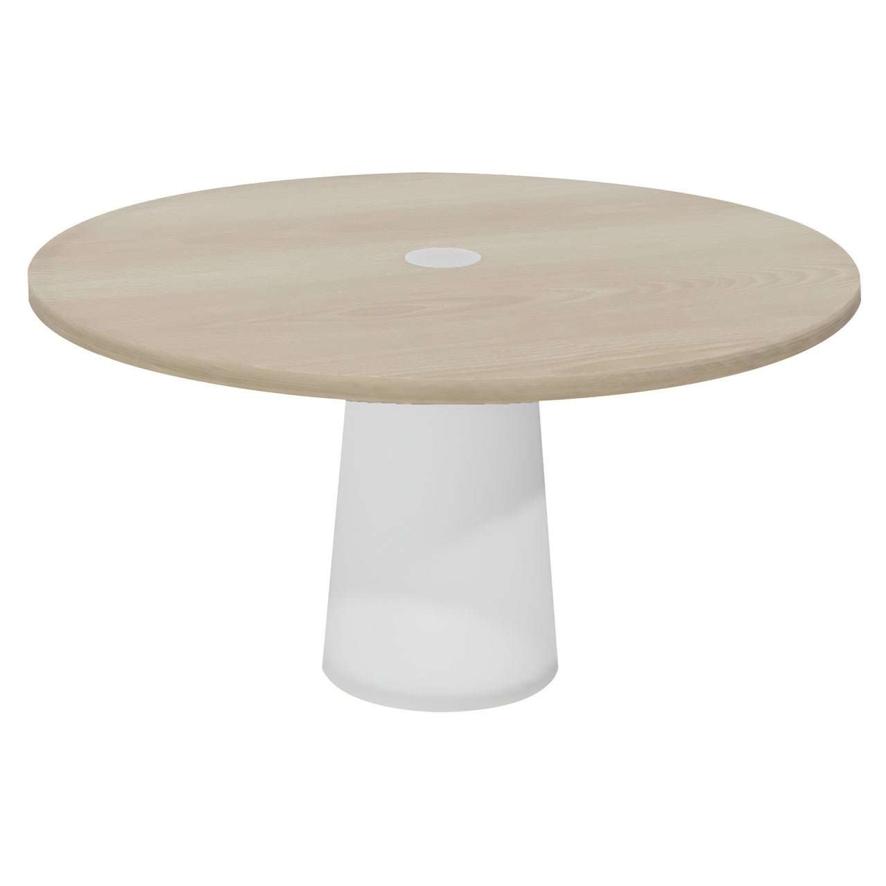 Container Round Table: Large + Cable Feed + White Wash Stained with Hole + White