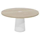 Container Round Table: Large + Cable Feed + White Wash Stained with Hole + White