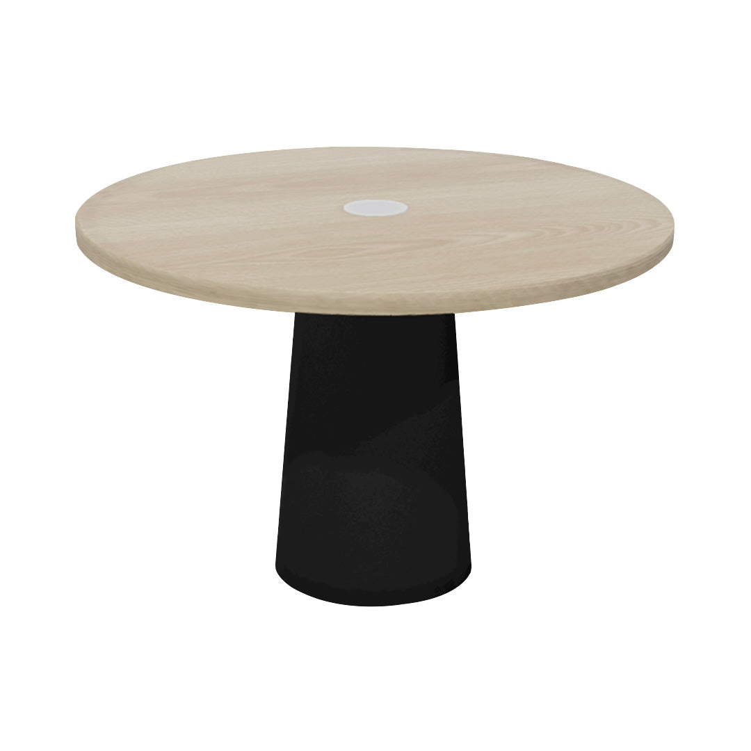 Container Round Table: Medium + Cable Feed + White Wash Stained with Hole + Black