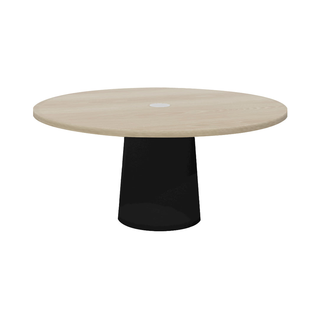 Container Round Table: Extra Large + White Wash Stained with Hole + Black
