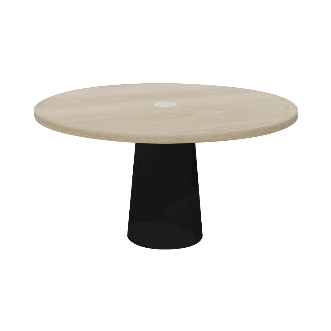 Container Round Table: Large + White Wash Stained with Hole + Black