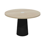 Container Round Table: Medium + Cable Feed + White Wash Stained with Hole + Black
