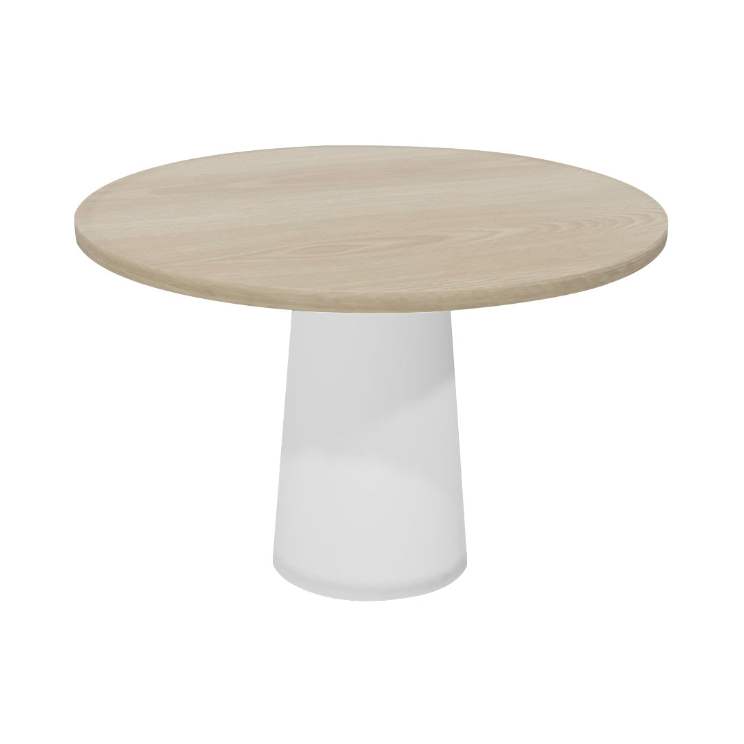 Container Round Table: Medium + Cable Feed + White Wash Stained + White