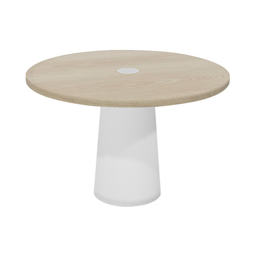 Container Round Table: Medium + Cable Feed + White Wash Stained with Hole + White
