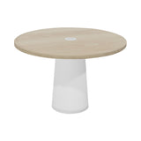 Container Round Table: Medium + Cable Feed + White Wash Stained with Hole + White