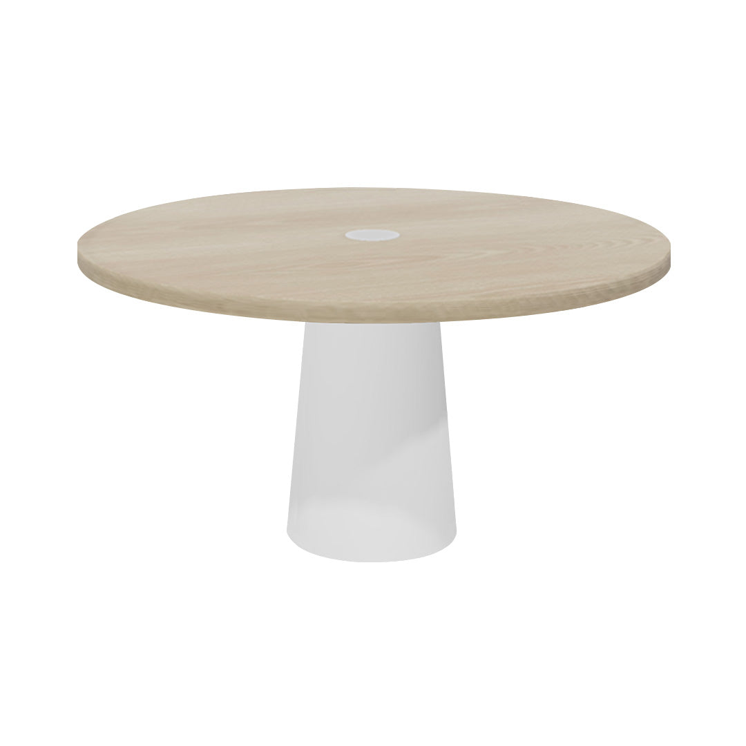 Container Round Table: Large + White Wash Stained with Hole + White