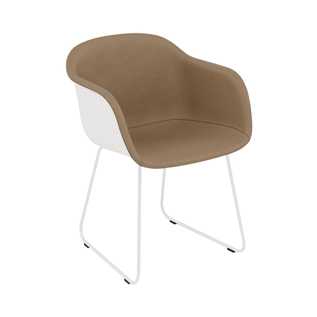 Fiber Armchair: Sled Base Front Upholstered + Recycled Shell + White + Natural White