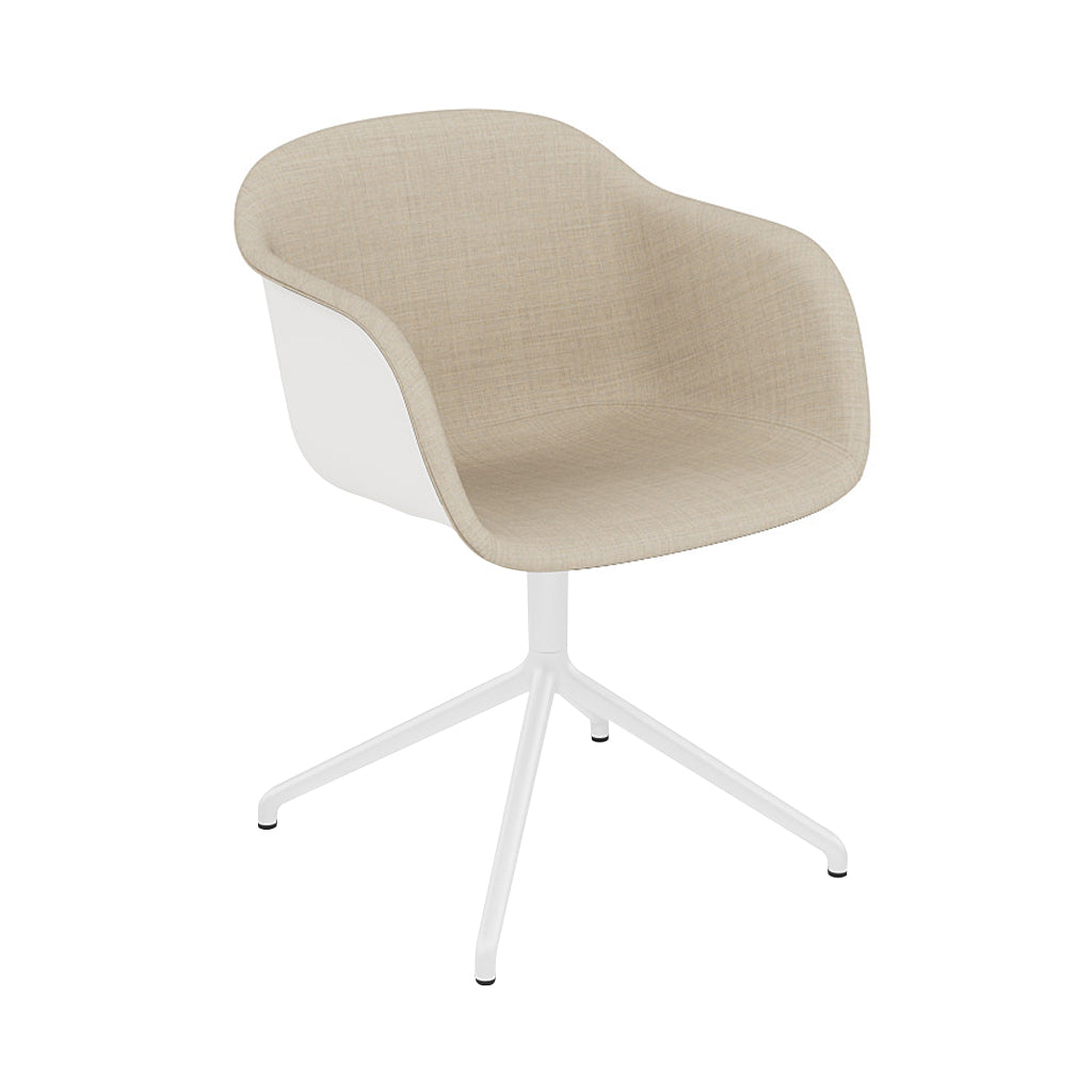 Fiber Armchair Swivel Base with Return: Front Upholstered + Recycled Shell + White + Natural White